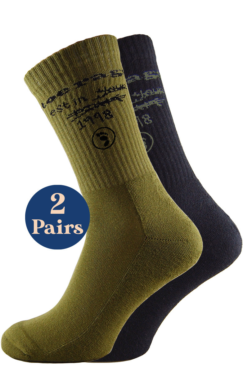 Ladies' Khaki Color Striped Mid-calf Socks With Letter Embroidery