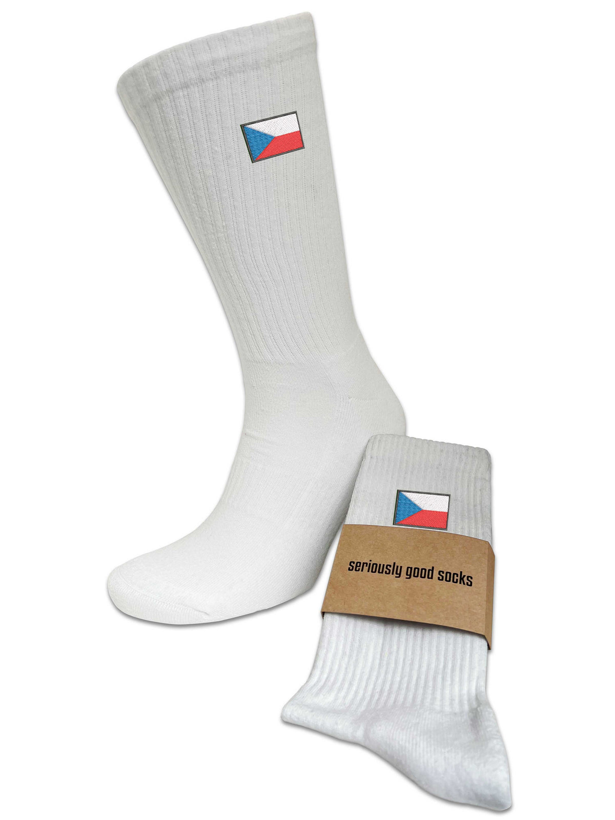 Patriotic Embroidered Czechia Flag Crew Sports Socks In Upcycled Cotton