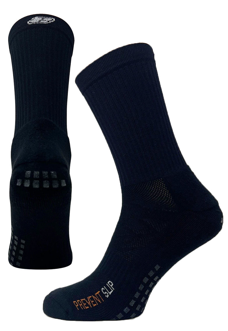 Prevent Slip - Black Non-Slip Performance Crew Grip Socks