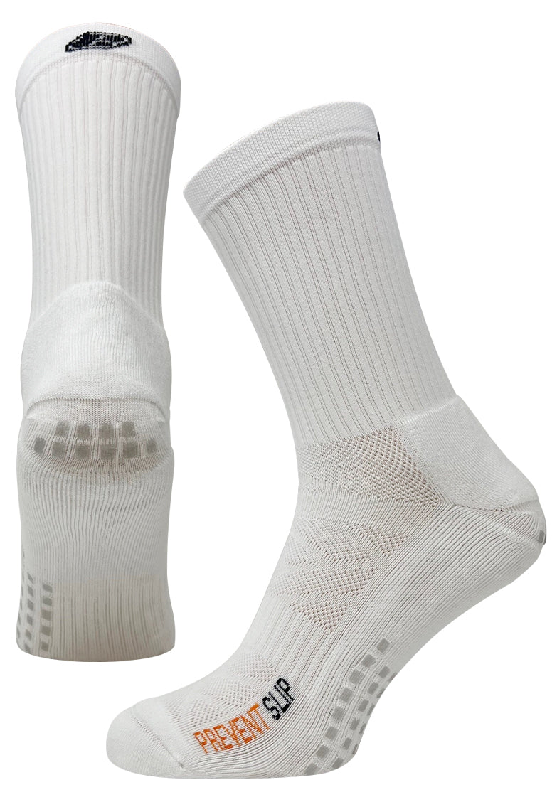 Prevent Slip - White Non-Slip Performance Crew Grip Socks